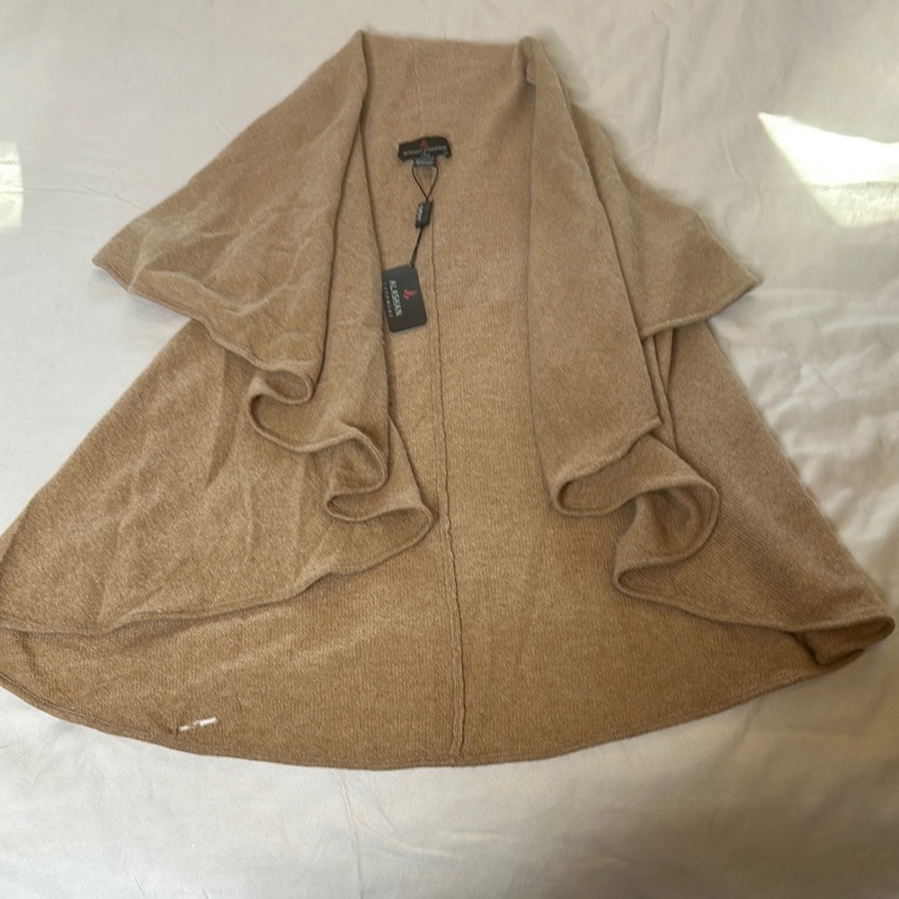Tan Draped Collar Poncho with Wide Sleeves